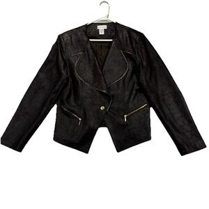 Soft Surroundings Jacket Womens M Tribeca Brown Croc Zip Pockets Moto Biker Boho